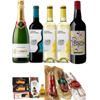 Lote de Navidad 193 con cava, vinos,embutidos, turrones y aceite
